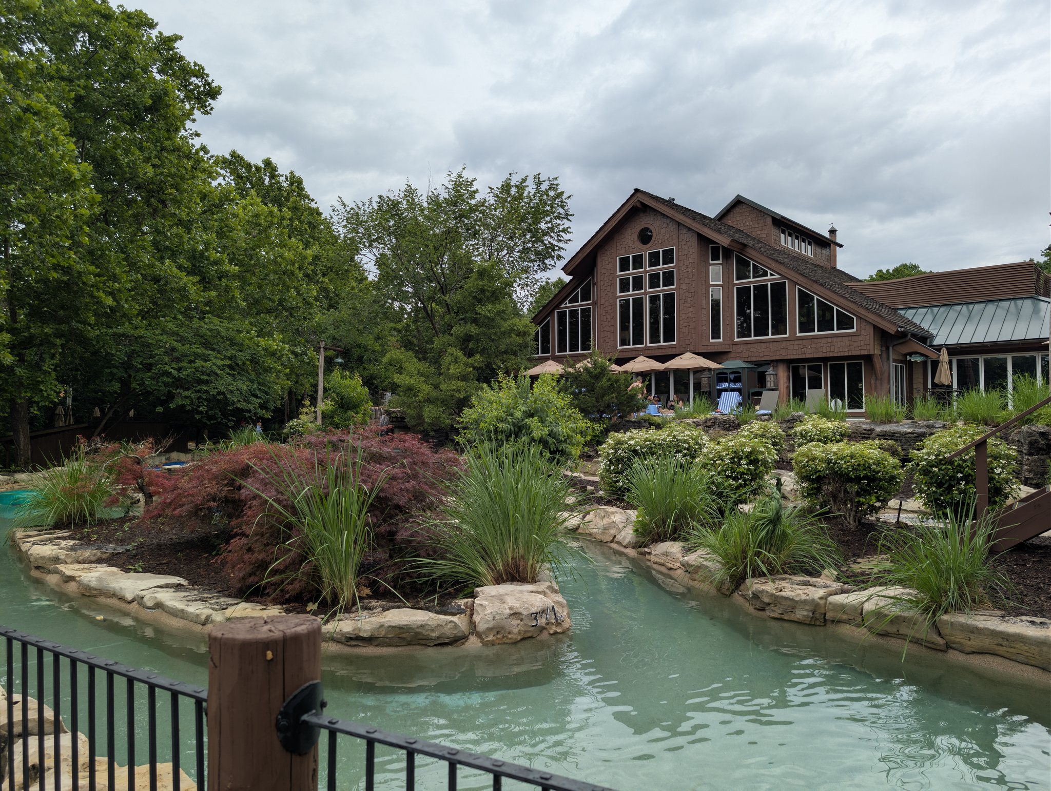 Fun Mountain lazy river and lodge building at Big Cedar Lodge near Branson, Missouri