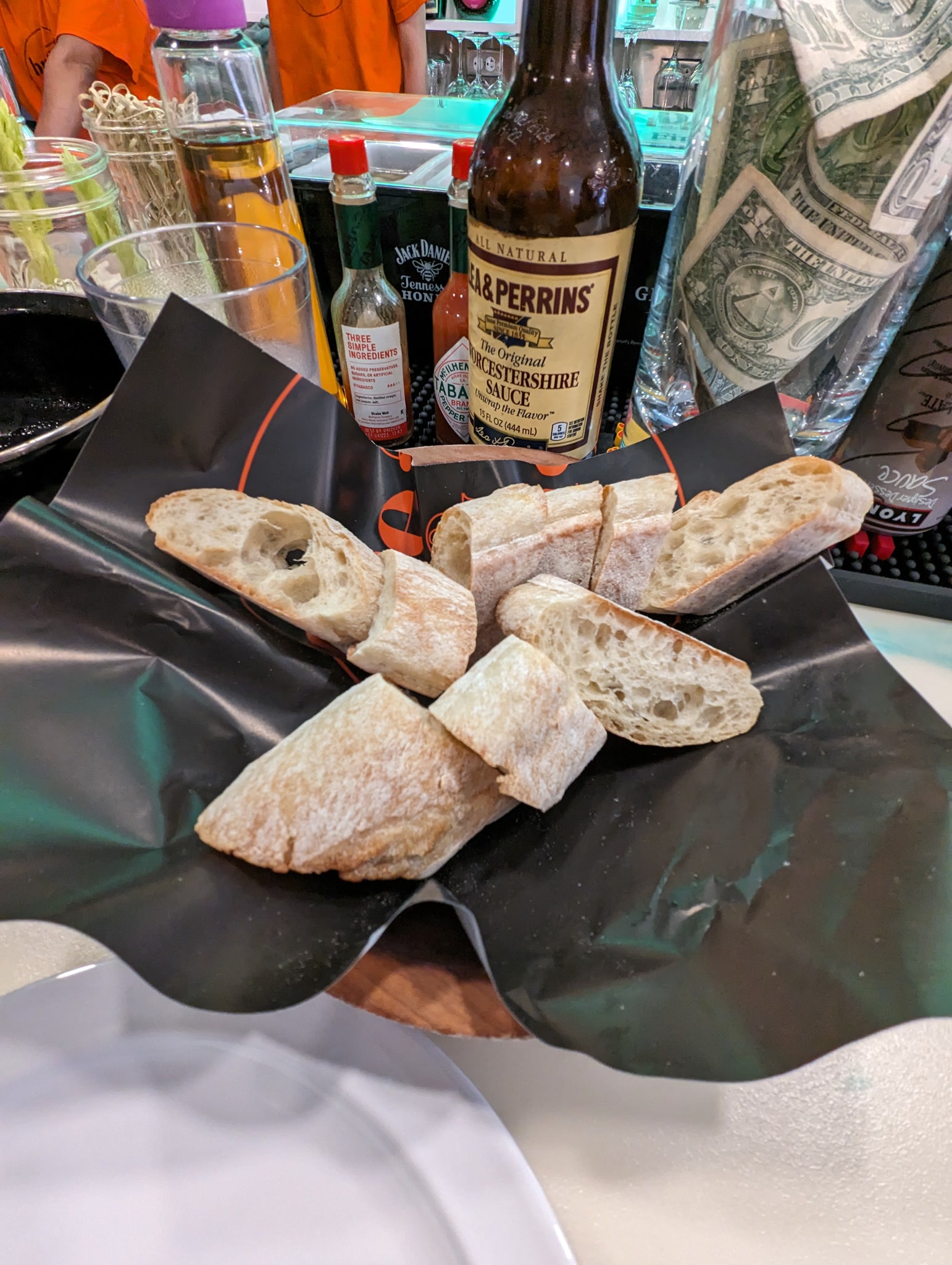 Baguette bread basket at Bread and Vine in Galena Illinois