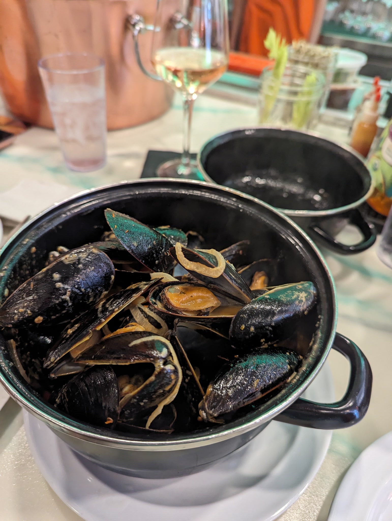 Bowl of mussels served at Bread and Vine in Galena Illinois
