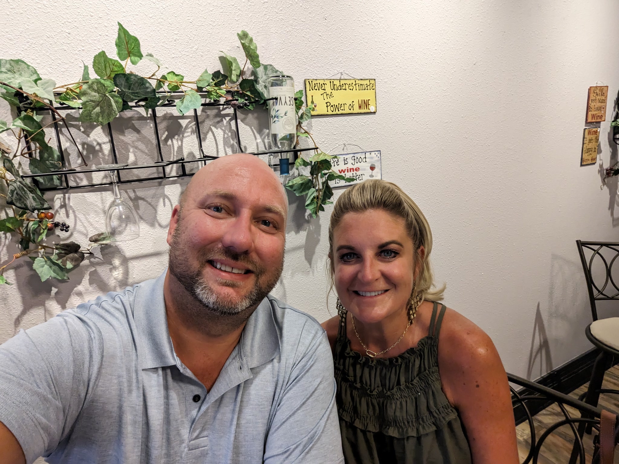 Couple tasting Seyval wine selfie at Massbach Ridge Winery near Galena Illinois