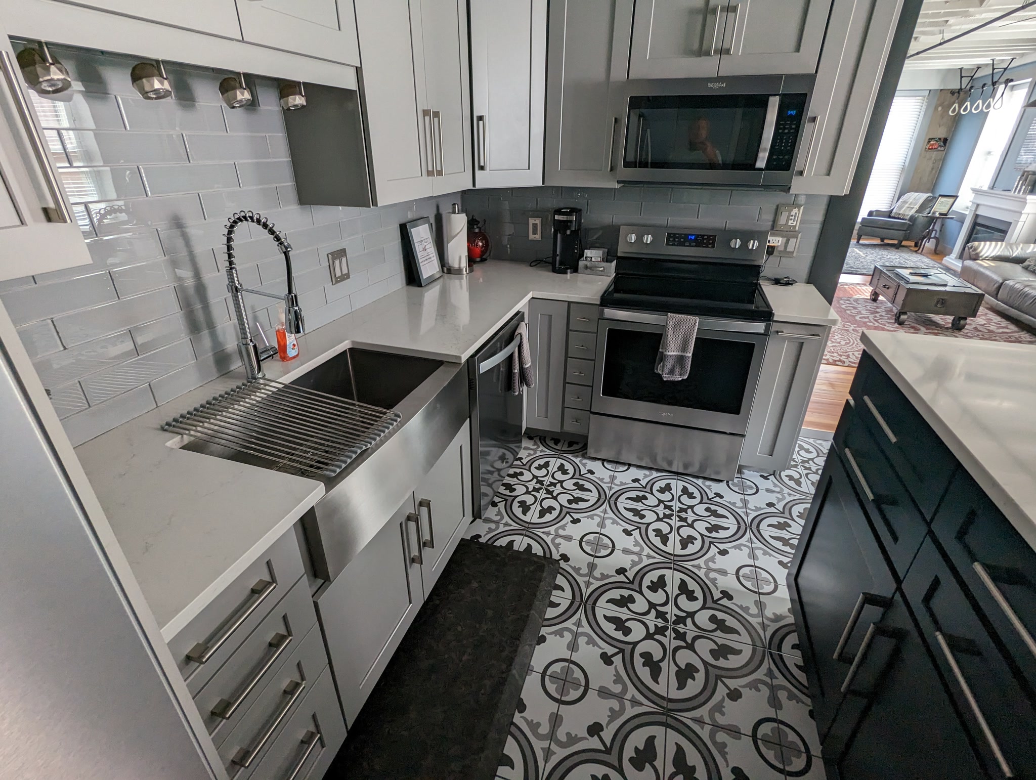 Kitchen with farmhouse sink at Suite Victory Airbnb in Galena Illinois