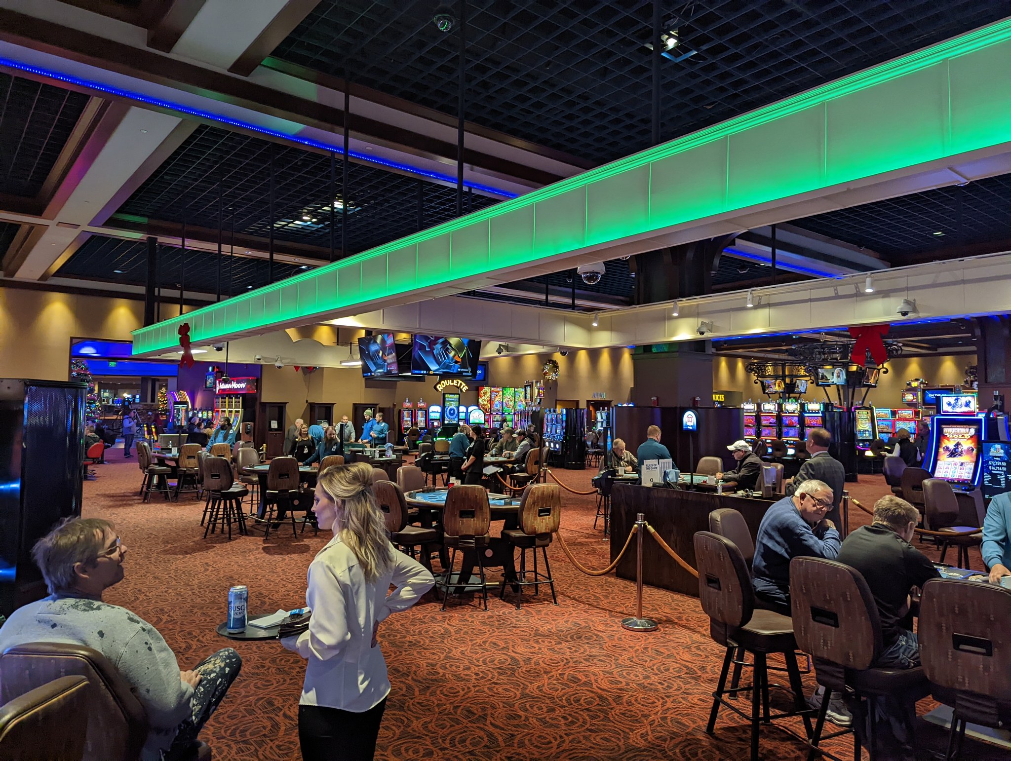 Casino gaming floor with tables and slot machines at Q Casino in Dubuque Iowa