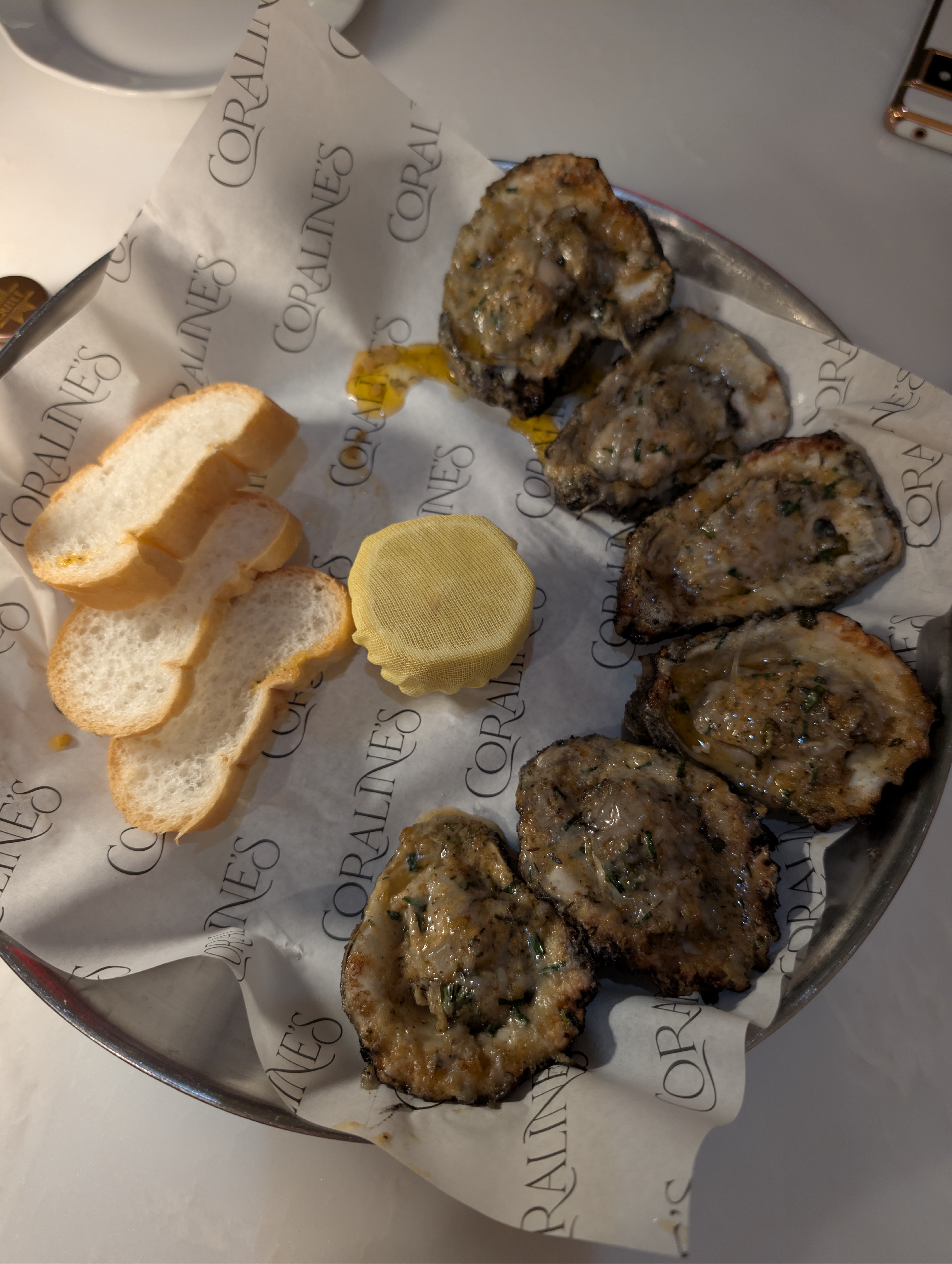 Oysters Rockefeller with toasted baguette at Coraline's in Beau Rivage Biloxi