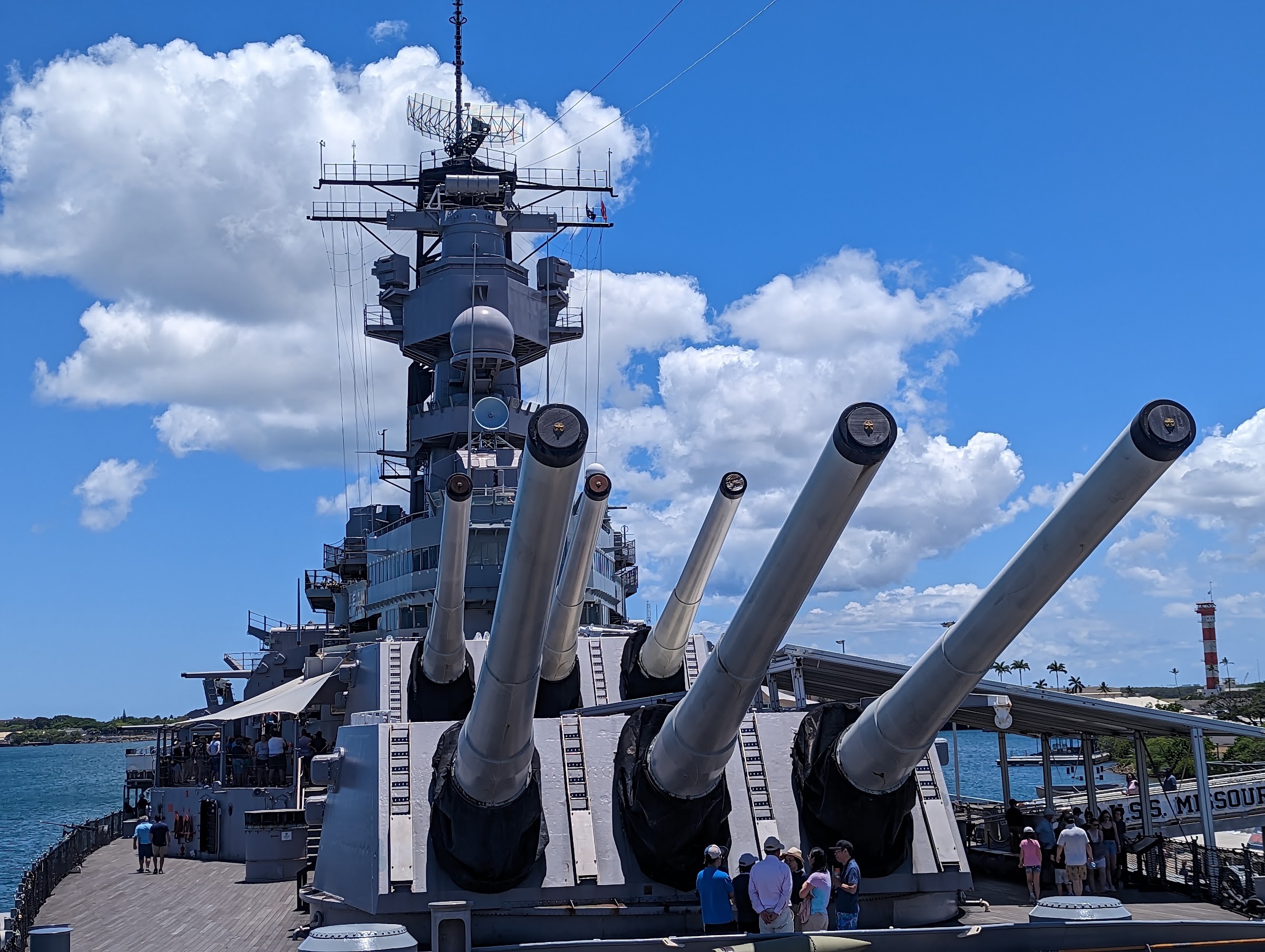 The massive main guns on the USS Missouri